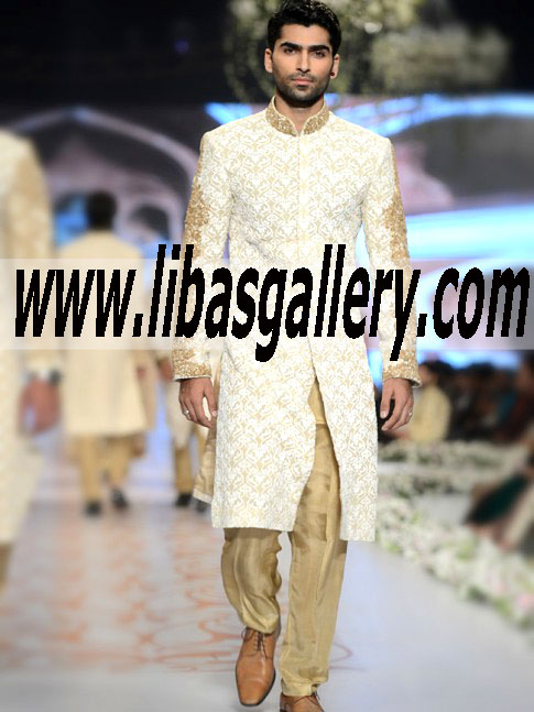 hsy embroidered fabric wedding sherwani with gold antique hand embellishent on collar sleeves long length pakistani achkan for groom turkey japan china